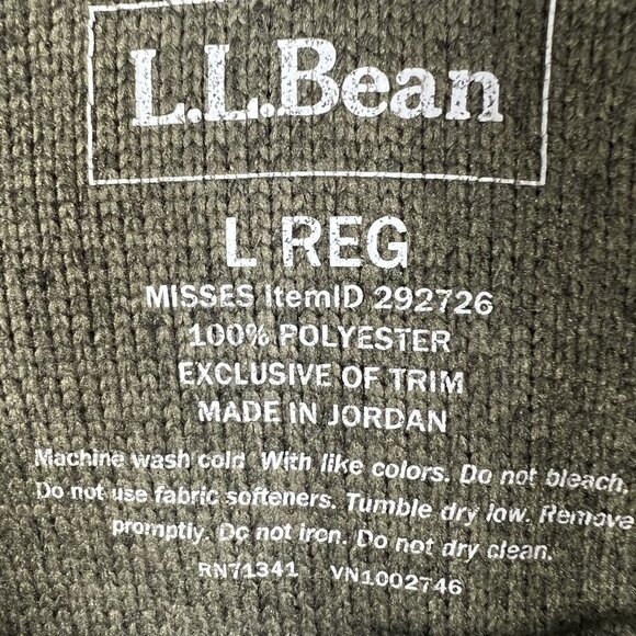 LL Bean Womens L Olive Green Snap Up Fleece Jacket Pullover Long Sleeve Sweater - Picture 13 of 16
